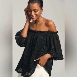 Sz M Anthropologie Maeve Elegant Black Lace Off-Shoulder Top NWOT $148 MSRP